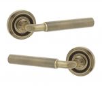 "Elise" Antique / Aged Brass Door Lever Handles with Round Rose (JV650AB)